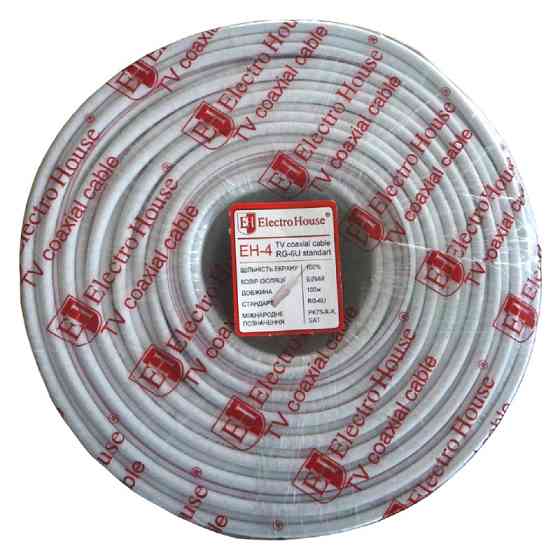 Кабель коаксиальный RG-6U 100% обмеденная сталь 1.02 ПВХ, белый, 100 м Днепр