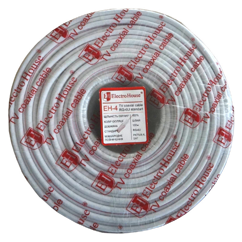 Кабель коаксиальный RG-6U 100% обмеденная сталь 1.02 ПВХ, белый, 100 м Днепр - изображение 1