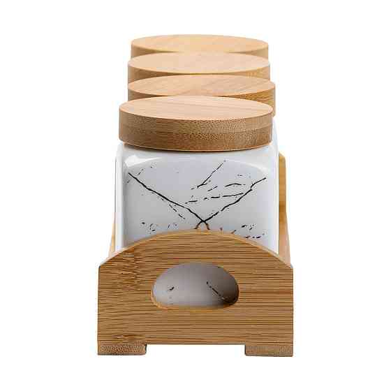 Yiwu Набір для сипучих продуктів 4 штуки по 300 мл на бамбуковій підставці Коломыя