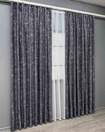Комплект готових штор VR-Textil Льон мармур Royal Touch № 2004ш Графітовий 200х270 см 2 шт (32-480) Київ