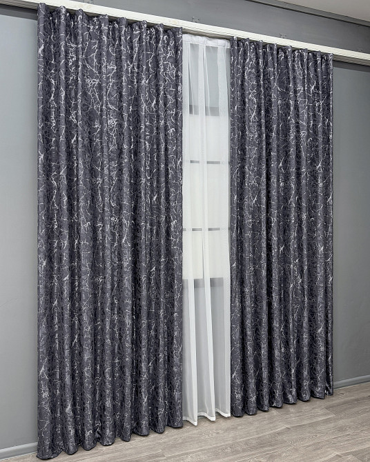 Комплект готових штор VR-Textil Льон мармур Royal Touch № 2004ш Графітовий 200х270 см 2 шт (32-480) Київ - фото 4