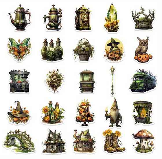 Набор винтажных магических наклеек 50 шт – алхимия, ведьмин стиль Киев