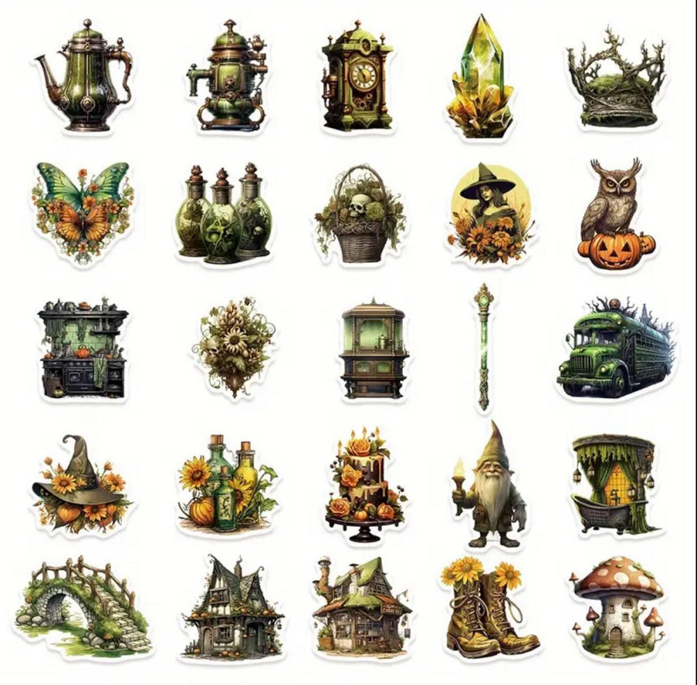Набор винтажных магических наклеек 50 шт – алхимия, ведьмин стиль Киев - изображение 3
