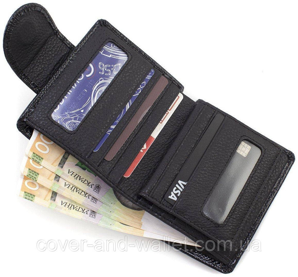 Женский лаковый кожаный кошелек не большого размера красного цвета на много карточек ST AE 415 Черный Киев - изображение 6