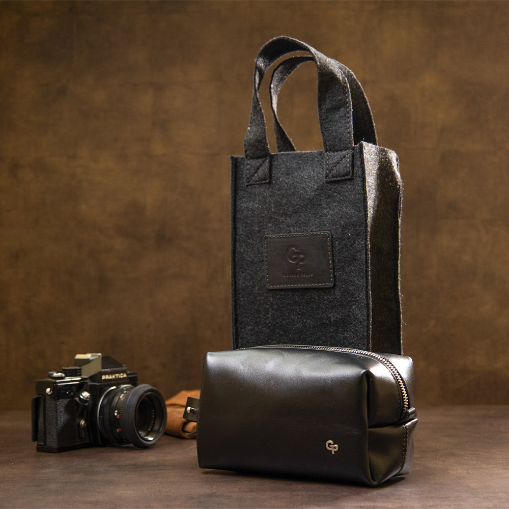 Шкіряна чоловіча косметичка Чорний (GRANDE PELLE) Київ - фото 4