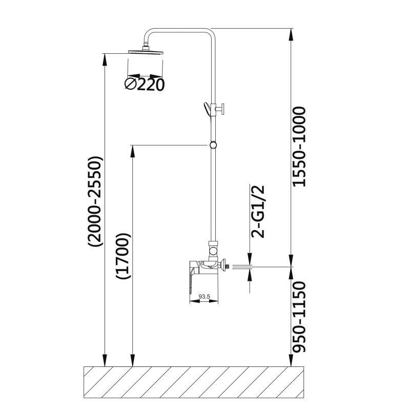 Душова система пристінна Qtap Jay QTJAY110BLM45550 Black Matt Київ - фото 16