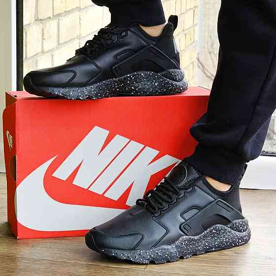 Мужские Чёрные Термо Кроссовки Nike Huarache Кожаные Найк Черные Еврозима (размеры: 41,42,43,44,45) Днепр