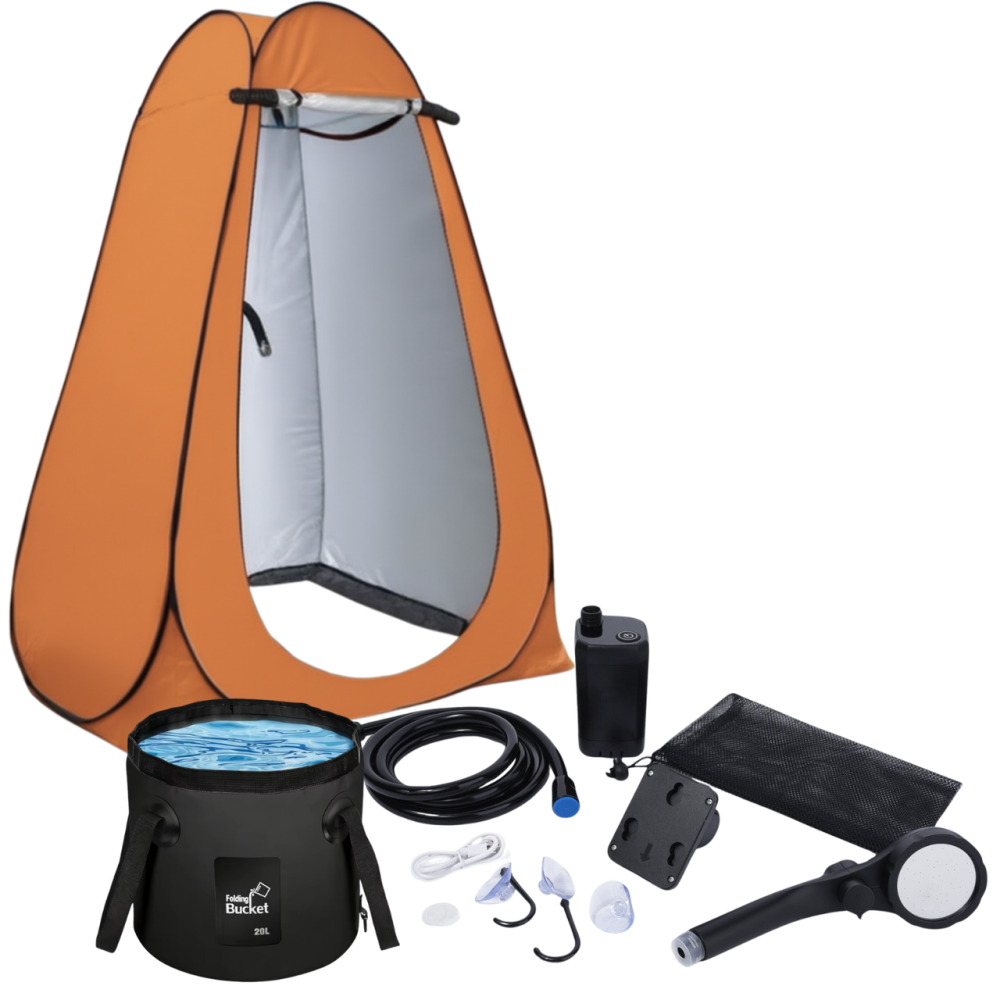 Душ туристичний портативний 3в1 з наметом: акумуляторний кемпінговий мобільний душ + відро для кемпінгу і походів, помаранчевий Кам'янець-Подільський - фото 14