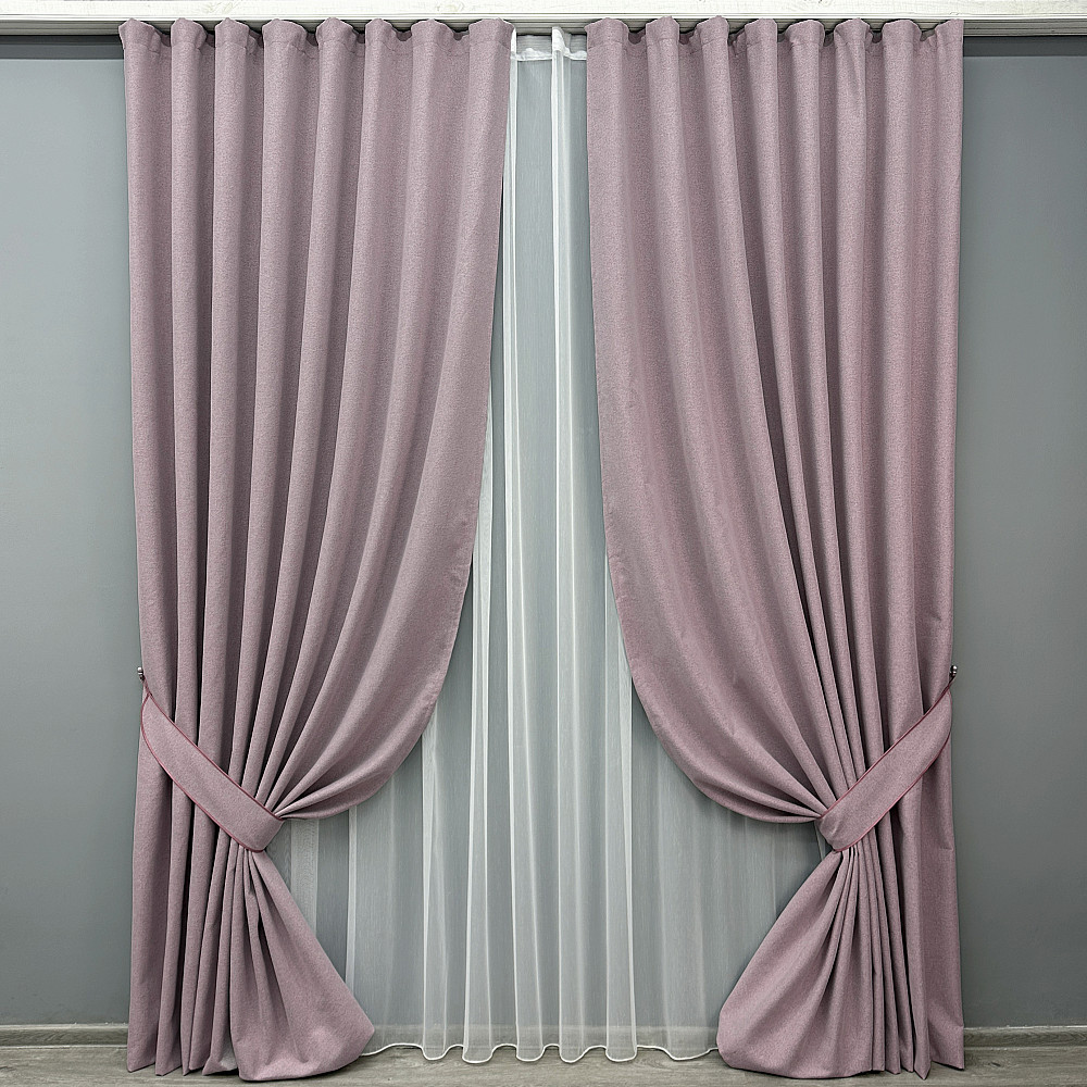 Комплект штор VR-Textil 100% блекаут ASHEN NIGHT 150х270 2шт і Тюль 500х270 1843ш-1153т пудровий з білим 71-088/4 Київ - фото 1