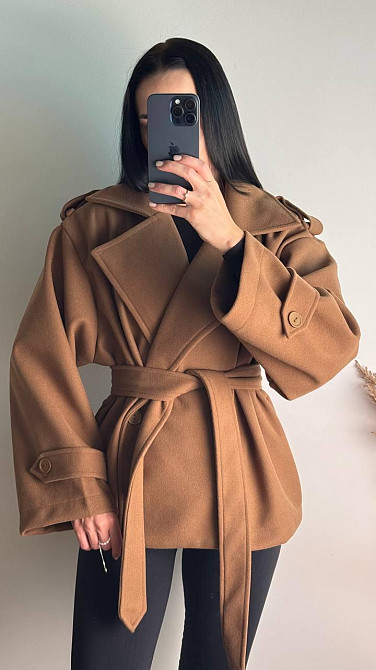 Стильний жіночий тренч-пальто з пальтової тканини без підкладки турецький кашемір моко Одеса - фото 4