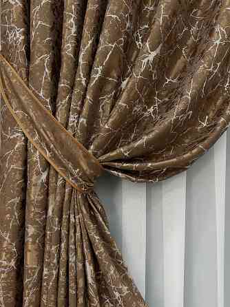 Комплект готових штор VR-Textil Льон мармур Royal Touch № 2001ш Коричневий 150х270 см 2 шт (33-0969) Київ