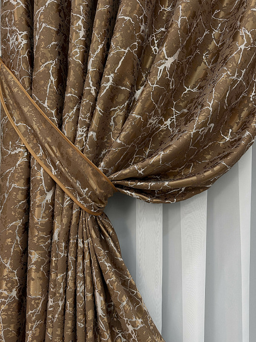 Комплект готових штор VR-Textil Льон мармур Royal Touch № 2001ш Коричневий 150х270 см 2 шт (33-0969) Київ - фото 5