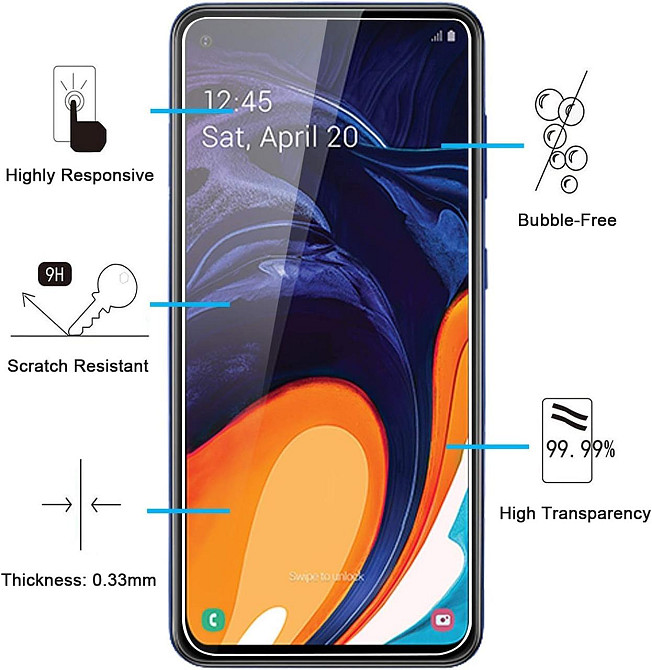 Защитное стекло NEW'C Pack of 3 для Samsung Galaxy A60/M40 прозрачное 9H 0.33 мм HD олеофобное устойчивое к Киев - изображение 3
