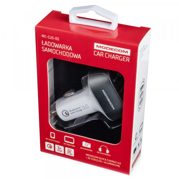 Автозарядка 3xUSB (3xUSB-A) QC3.0 2.4A біла Modecom (ZT-MC-CU3-05) Киев - изображение 5