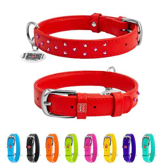 Нашийник для собак шкіряний WAUDOG Glamour з QR паспортом, з клейовими стразами, Ш 20 мм, Дов 3 Коломия