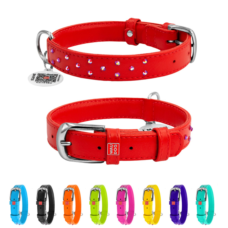 Нашийник для собак шкіряний WAUDOG Glamour з QR паспортом, з клейовими стразами, Ш 20 мм, Дов 3 Коломия - фото 1