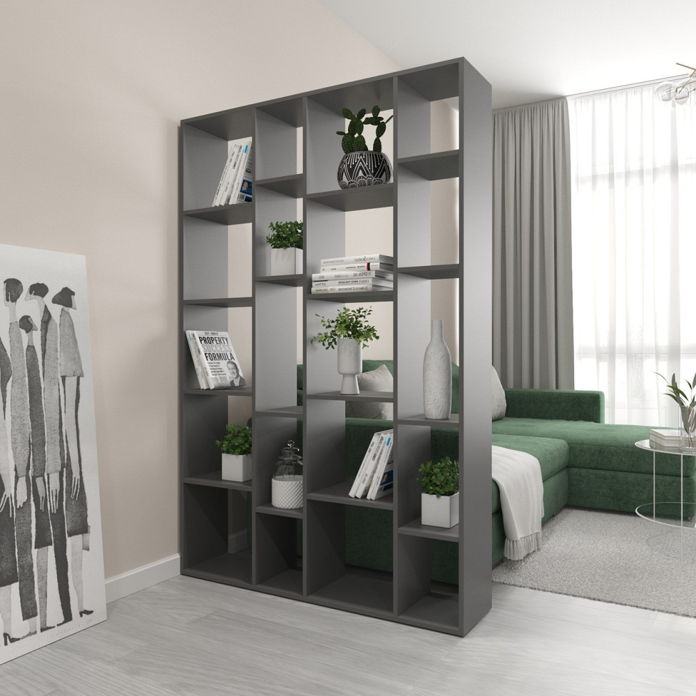 Стеллаж VAYS D-2 Антрацит, книжная полка с 20 ячейками, этажерка из ЛДСП для дома, игрушек и декора, 117×30×178 см Львов - изображение 1