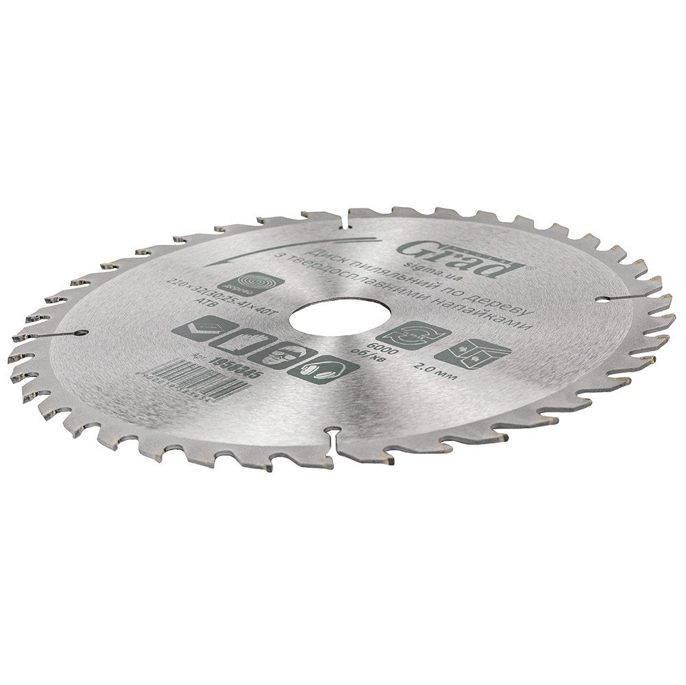 Диск пиляльний по дереву з твердосплавними напайками 210×32(30;25.4)×40T GRAD (1958345) Рівне - фото 2