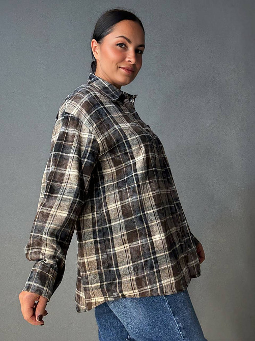 Сорочка жіноча YZY 7765 в клітинку оверсайз широка варена, темно-коричневий, one size Київ - фото 15