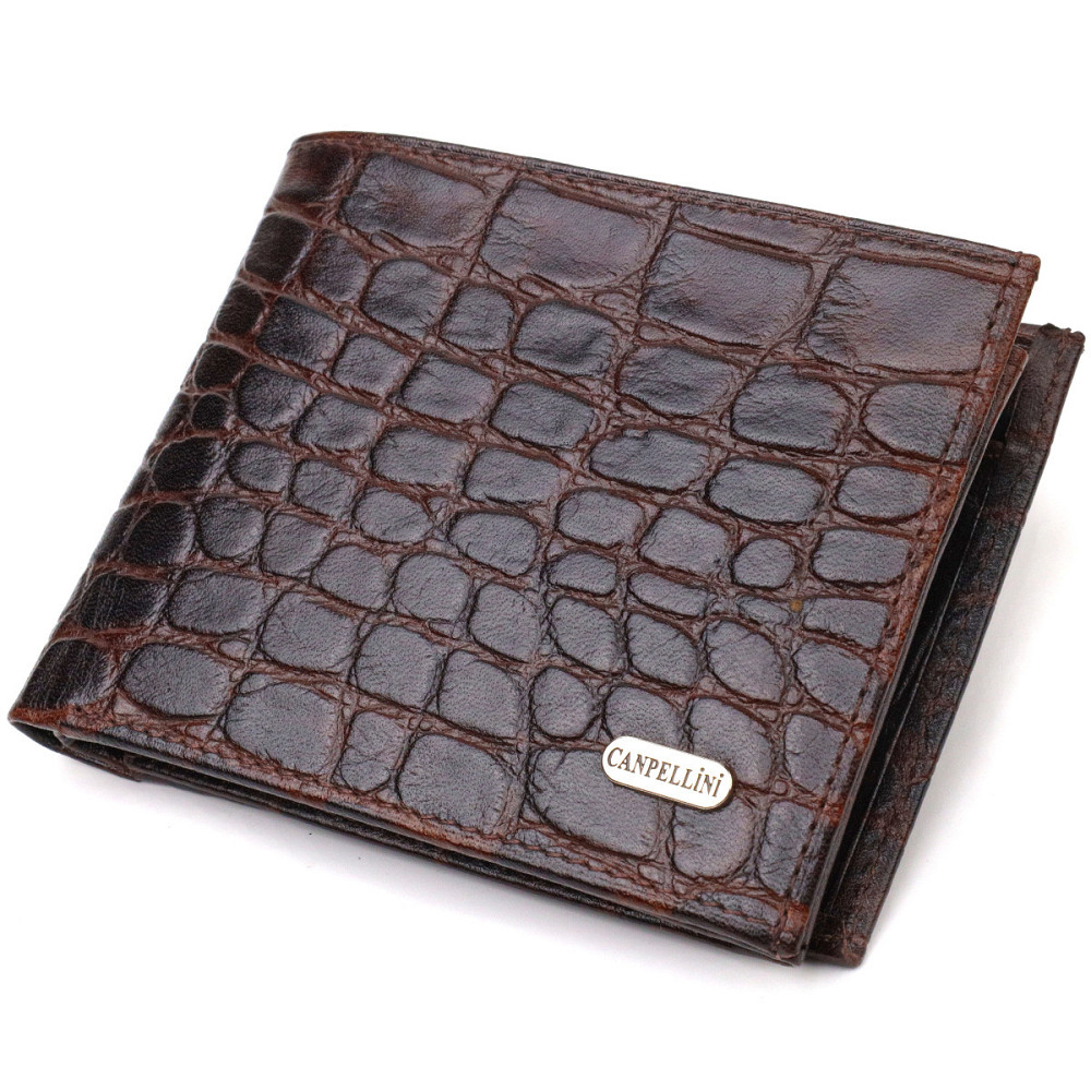 Модный горизонтальный мужской бумажник среднего размера из натуральной кожи с тиснением под крокодила (CANPELLINI) Киев - изображение 5