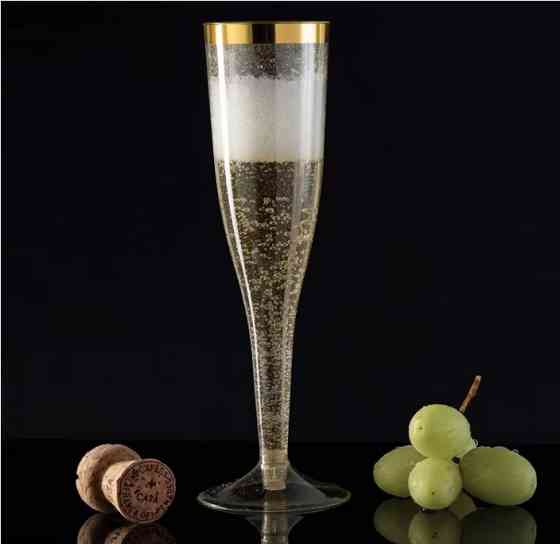 Набір пластикових келихів для шампанського 6 шт преміум класу 192 мл, для урочистостей і свят, золотисті з блискітками Кам'янець-Подільський