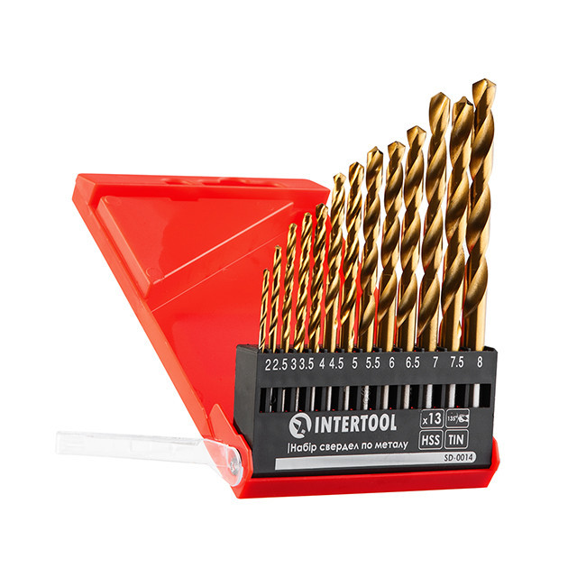Набір свердел по металу DIN338 HSS, 13 шт. (2-8 мм), покриття Ti INTERTOOL SD-0014 Київ - фото 3