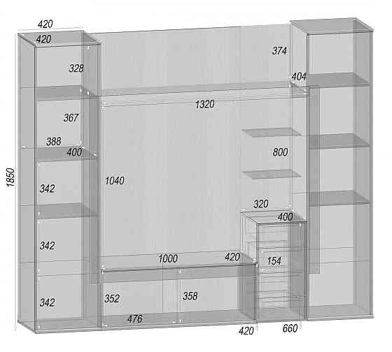 Стенка в гостиную под ТВ Exo-1, Бетон, 2160х420х1850 Львов