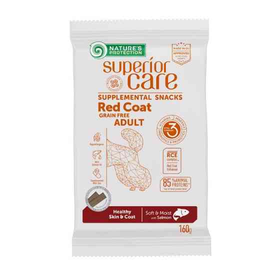 Nature's Protection Superior Care Red Coat Healthy Skin & Coat Беззернові ласощі для дорослих собак з рудим забарвленням з лососем, 160 г Київ