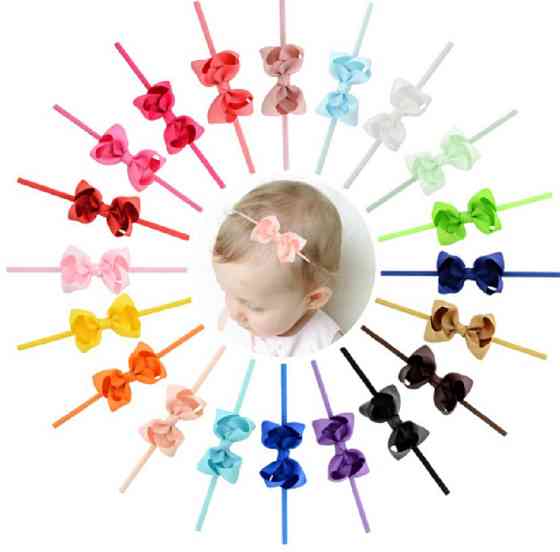 Дитяча повязочка на голову коралова - розмір універсальний (на резинці), бантик 8см Київ