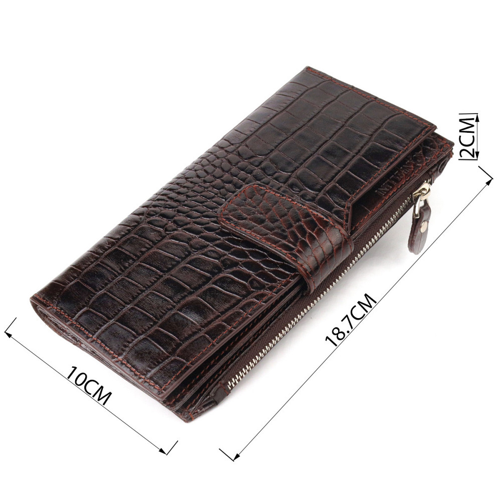 Вместительный кошелек из натуральной кожи с тиснением под крокодила CANPELLINI 21637 Коричневый Киев - изображение 9