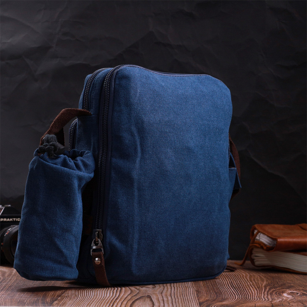 Мужская текстильная сумка с чехлом для воды Vintage 22211 Синий Киев - изображение 10