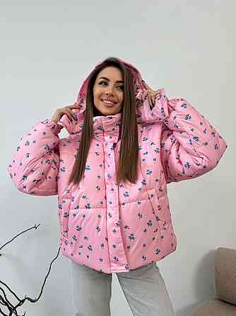 Женская куртка с капюшоном в цветочный принт плащевка на синтепоне Одесса