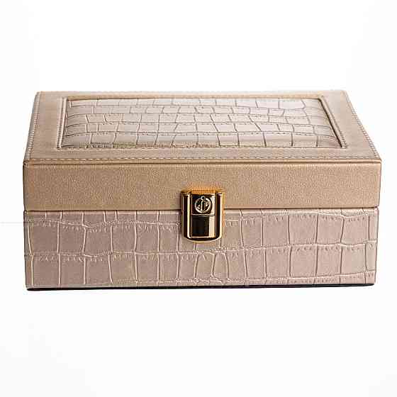 Скринька для прикрас з еко шкіри 10 відділень з дзеркалом 20×14×8 см Золотистий HP-5-19GOLD Коломыя