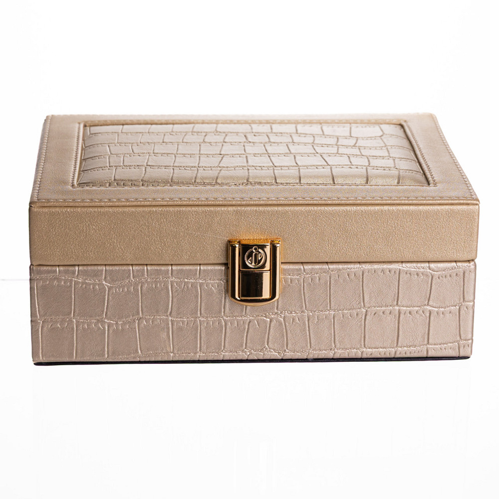 Скринька для прикрас з еко шкіри 10 відділень з дзеркалом 20×14×8 см Золотистий HP-5-19GOLD Коломыя - изображение 6