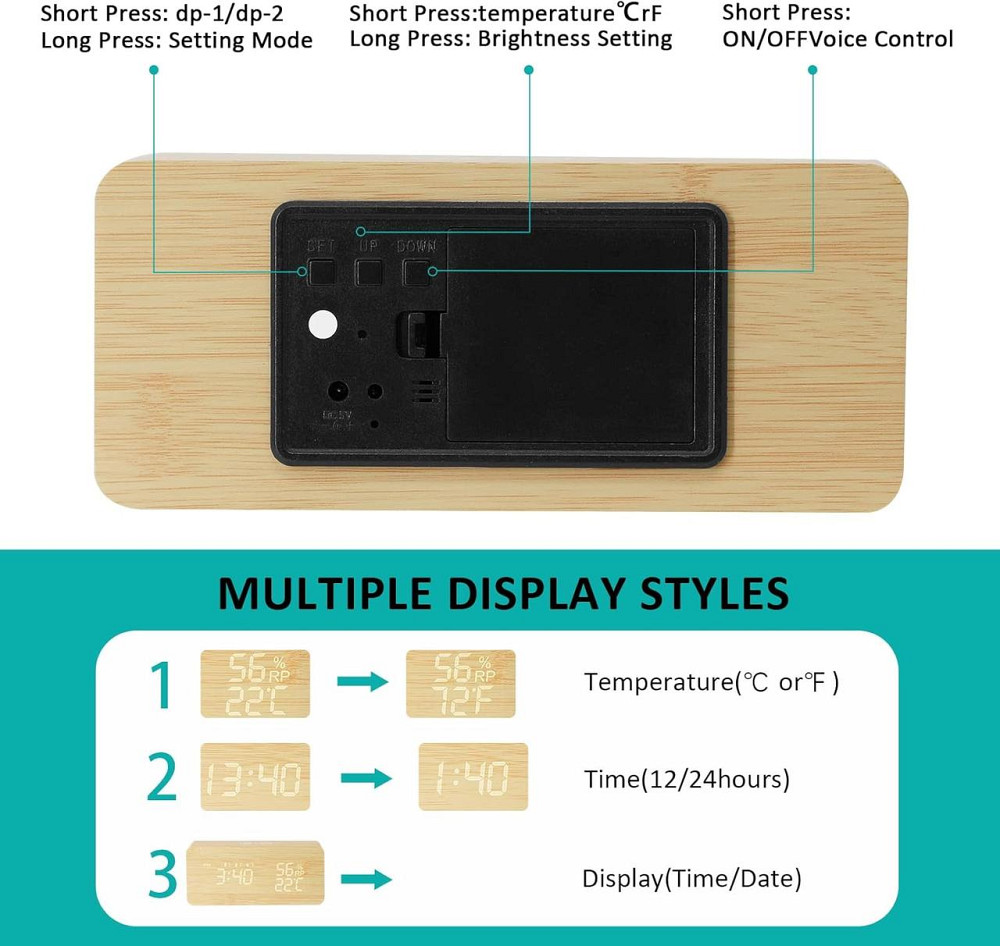 Цифровой будильник LAOPAO с беспроводной зарядкой, LED-дисплеем, 3 будильниками, температуры и влажности Киев - изображение 6