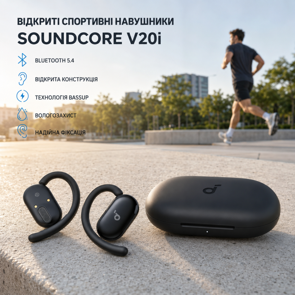 Беспроводные наушники Anker Soundcore V20i Black открытые Bluetooth 5.4 спортивные влагозащищенные наушники с BassUp Киев - изображение 11