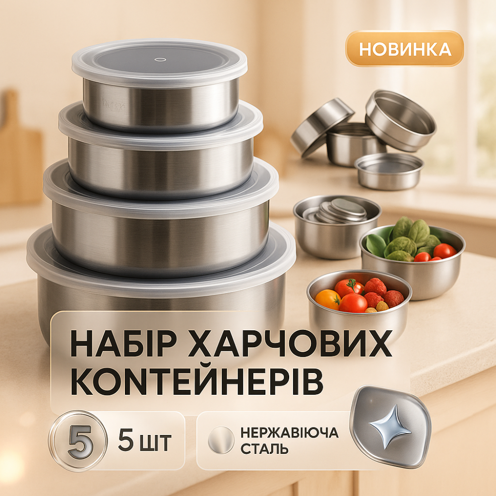 Набор пищевых контейнеров Unique UN-1515 5 шт из нержавеющей стали KR-84 Львов - изображение 16