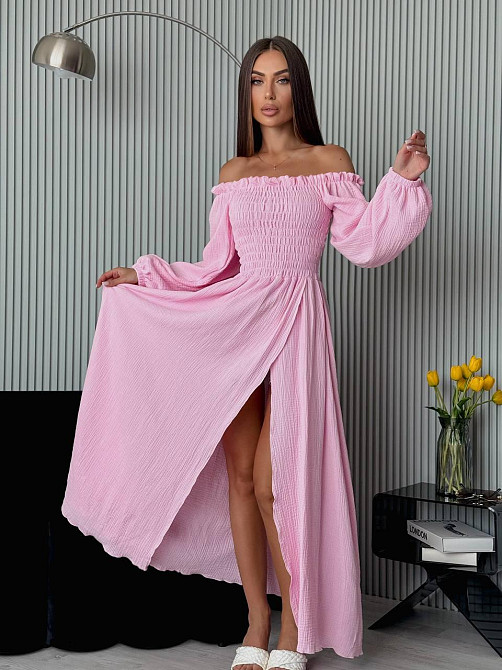 Жіноче романтичне плаття максі з натуральної тканини муслін 100% бавовна Ніжно рожевий, 42/44 Одеса - фото 10