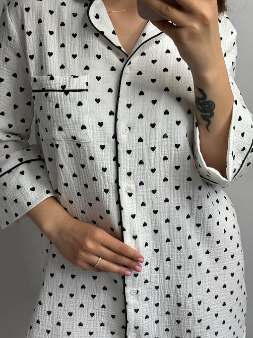 Жіноча муслінова нічна сорочка Чорні серця XL-2XL Харків - фото 3
