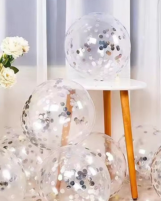 Шарики прозрачные с конфетти серебро 12'' 30см Киев - изображение 4