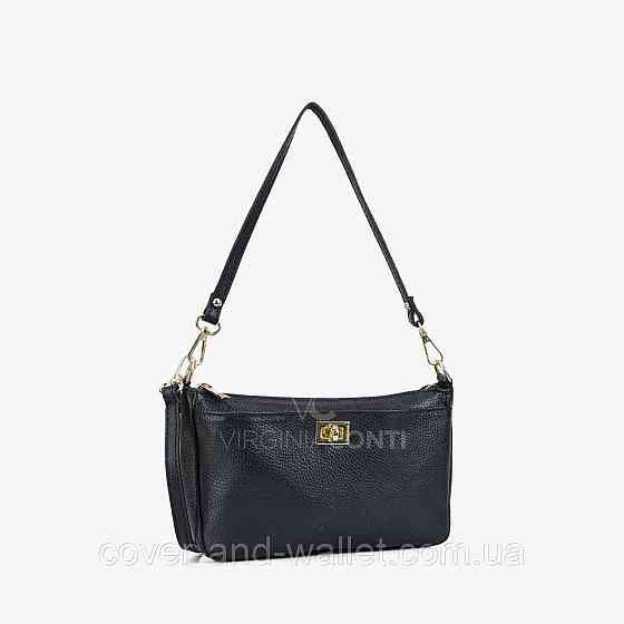 Стильная кросс-боди женская сумочка из натуральной кожи черного цвета Virginia Conti Киев