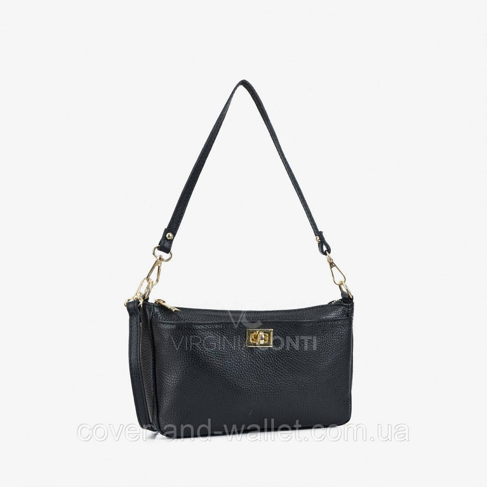 Стильная кросс-боди женская сумочка из натуральной кожи черного цвета Virginia Conti Киев - изображение 1