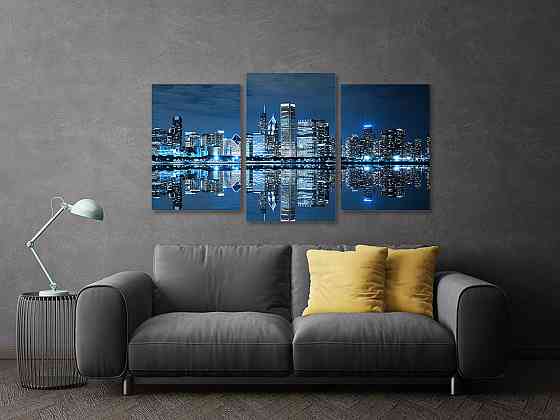 Модульная картина в гостиную / спальню   Місто в ночі   Art-737_3 Київ