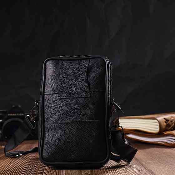 Мужская сумка на пояс из натуральной кожи Черная (Vintage) Киев