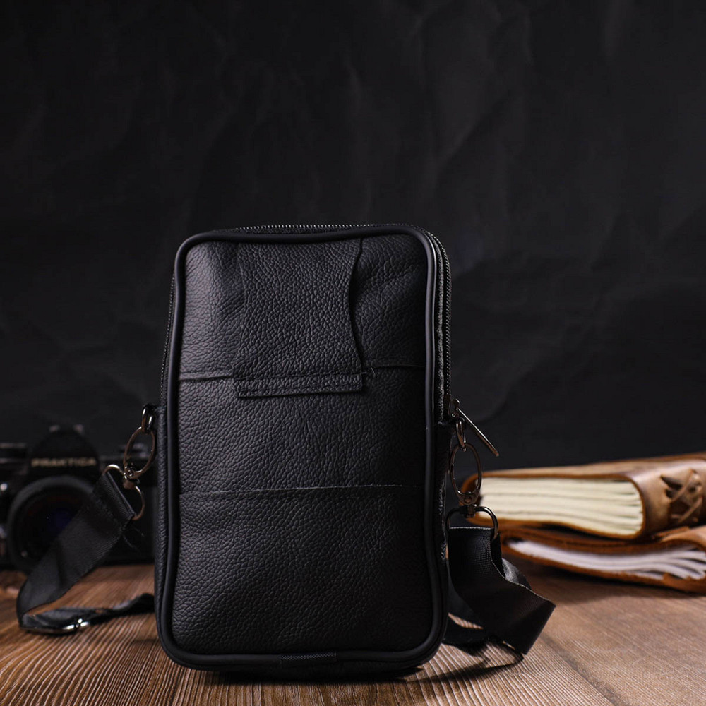 Мужская сумка на пояс из натуральной кожи Черная (Vintage) Киев - изображение 3