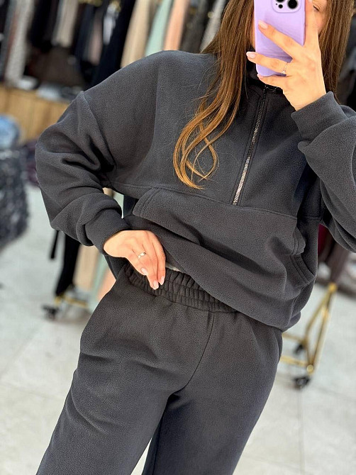 Жіночий теплий прогулянковий костюм, двойка вільного крою турецький фліс Графіт, 46/48 Одеса - фото 3