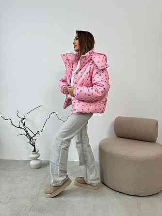 Женская куртка с капюшоном в цветочный принт плащевка на синтепоне Одесса