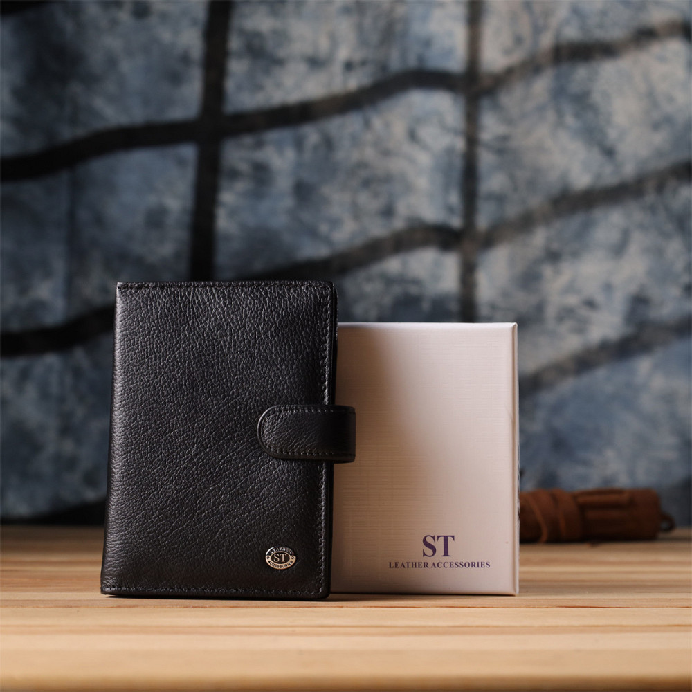 Містка обкладинка на документи унісекс з натуральної шкіри Чорний (ST Leather) Київ - фото 4