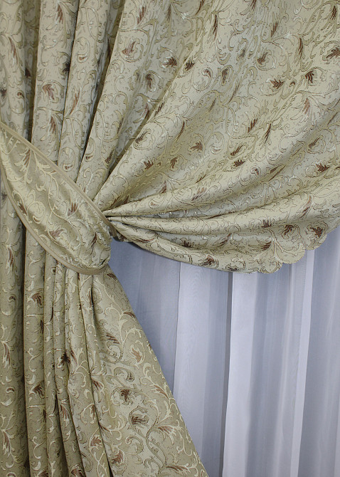 Комплект коротких штор VR-Textil Жаккард № 1585ш Бежевый 145х170 см 2 шт (35-0283) Киев - изображение 4