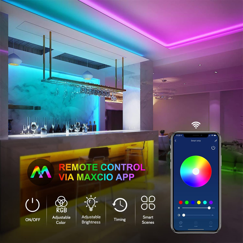 Розумна світлодіодна LED стрічка Maxcio Smart 5 м, Wi-Fi RGB, керування зі смартфона, сумісна з Alexa та Google Home Київ - фото 4